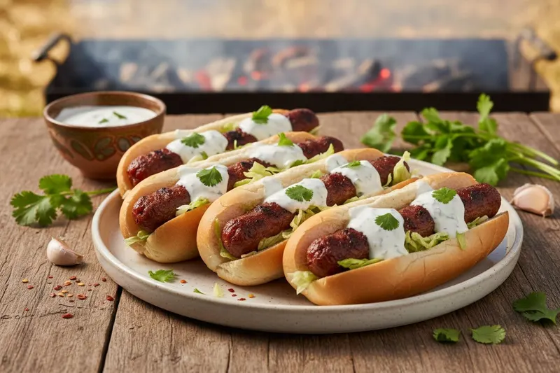 Balkanilainen Cevapcici-hotdog