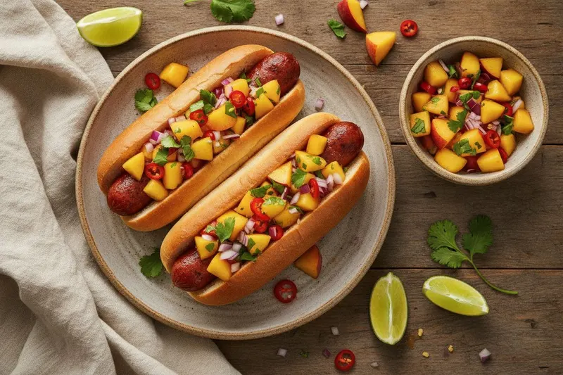 Chorizo-hodarit tuoreella persikkasalsalla