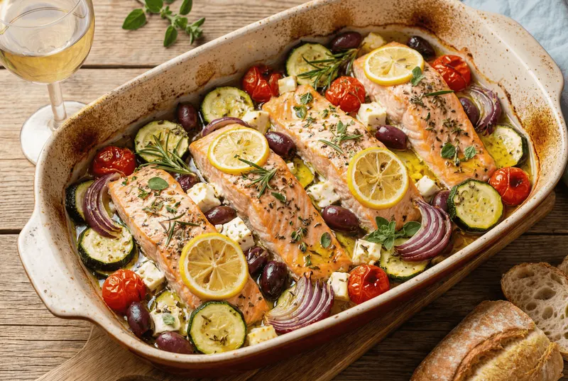 Välimerellistä flair'ia: norjalainen lohi zucchinilla uunissa