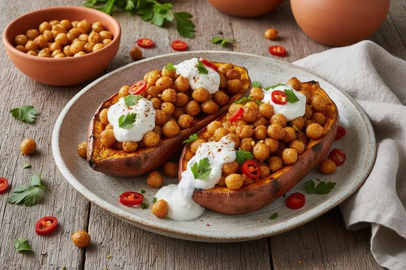 Grillattu bataatti kikhernetäytteellä