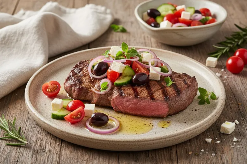 Grillattu entrecôte kreikkalaisella salsalla