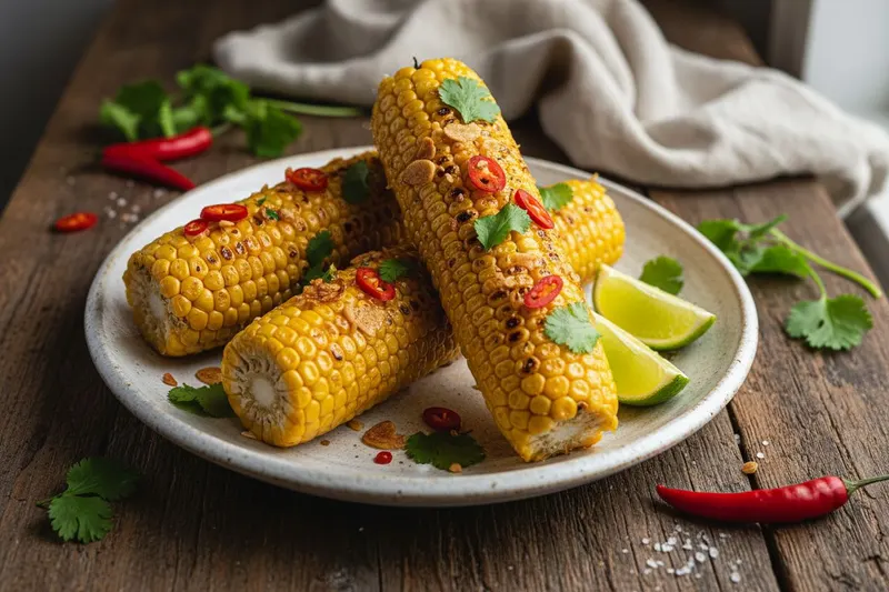 Grillattu maissi paahdetulla valkosipuli-chiliöljyllä