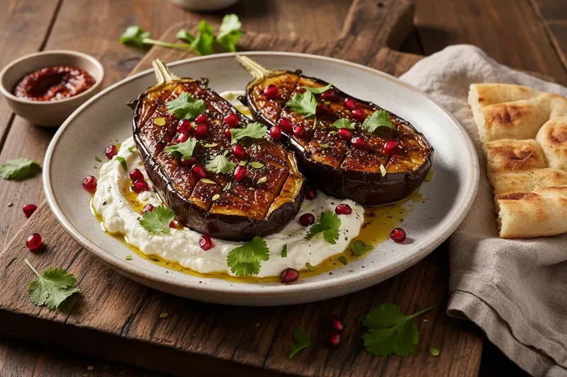 Harissa-munakoiso fetajogurttikastikkeella