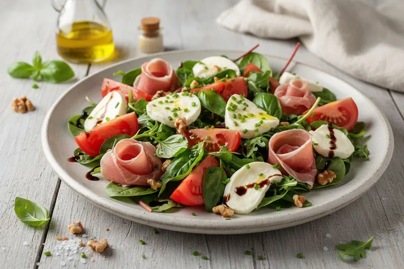 Italialainen salaatti kinkulla ja mozzarellalla