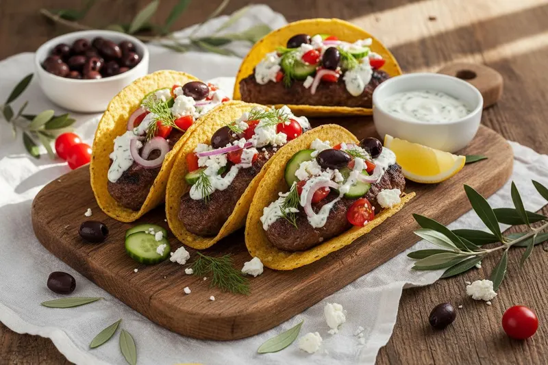 Kreikkalaiset burgertacot tzatzikilla