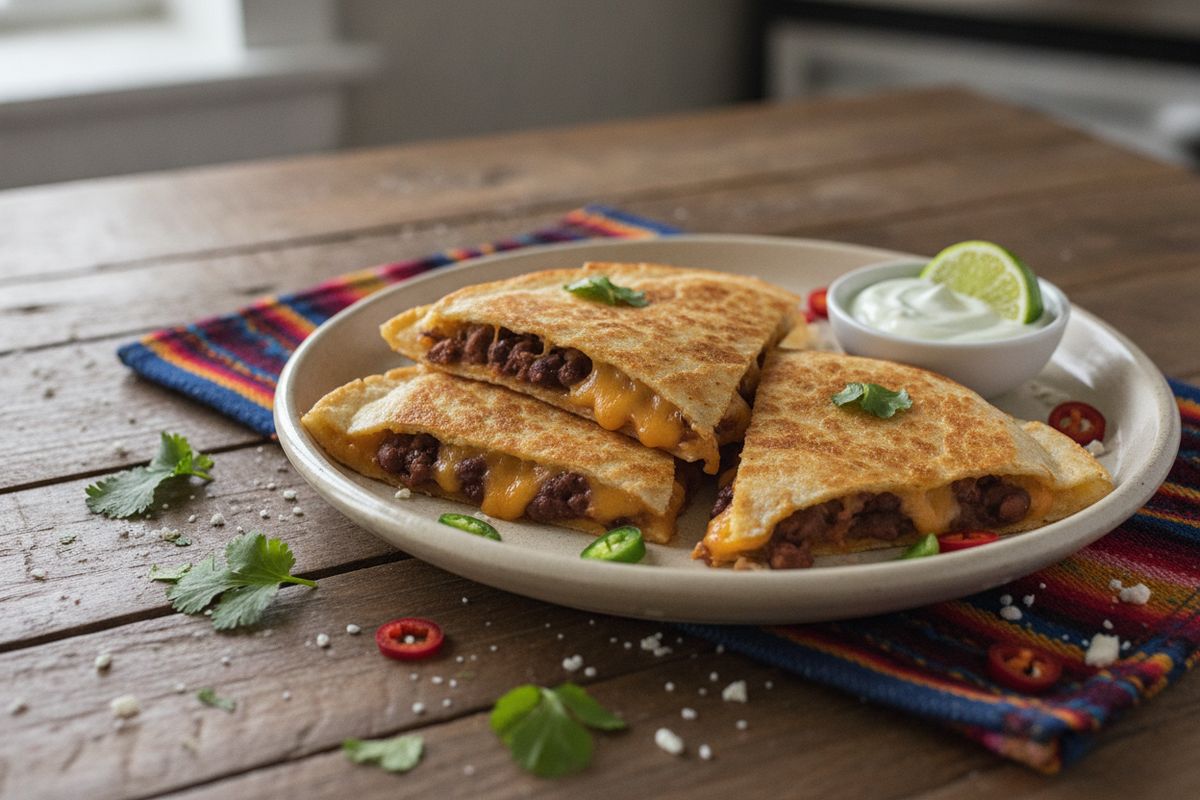 Meksikolaiset vegaaniquesadillat chipotle-pavuilla