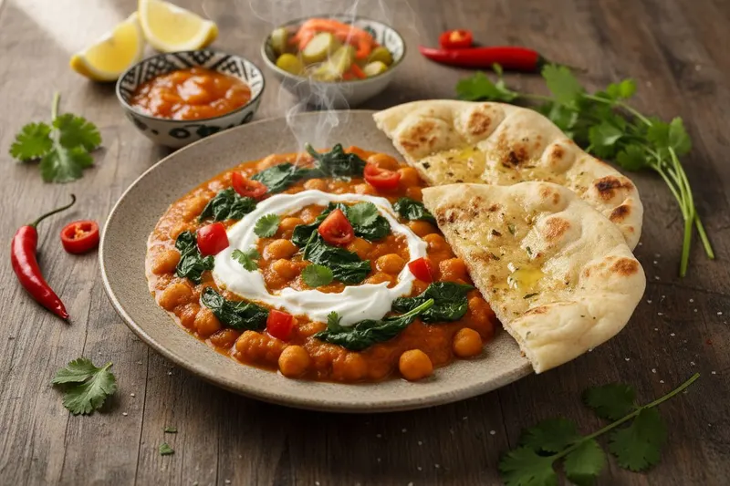 Mikrossa valmistettu bataatti-kikhernecurry