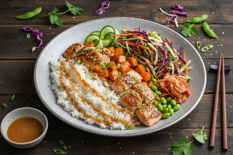 Miso poke bowl lohella ja turskalla