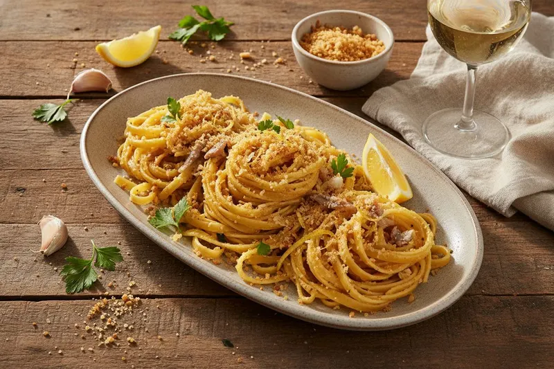 Sardellipasta sitruunalla ja chilillä
