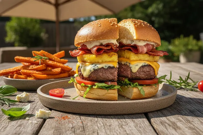Sinihomejuusto-ananasburgerit