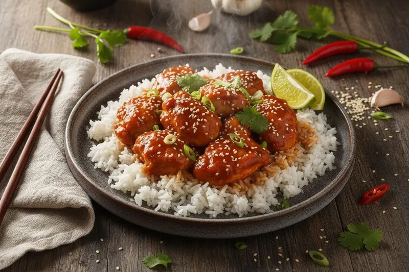 Sriracha-kana riisillä
