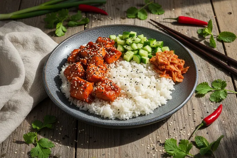 Tulinen Gochujang-lohibowl kimchin kera