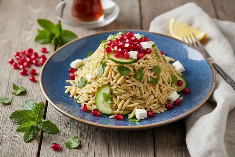 Turkkilainen risoni-pastasalaatti