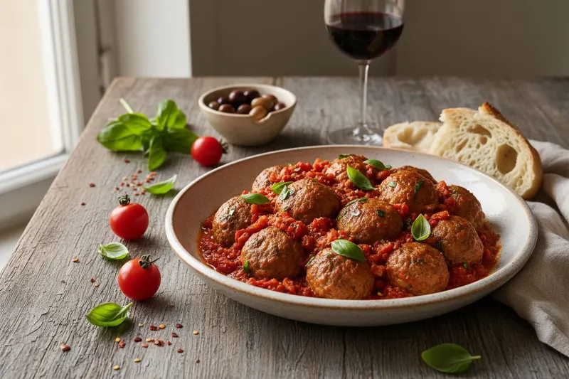 Välimeren lihapullat tomaattikastikkeessa