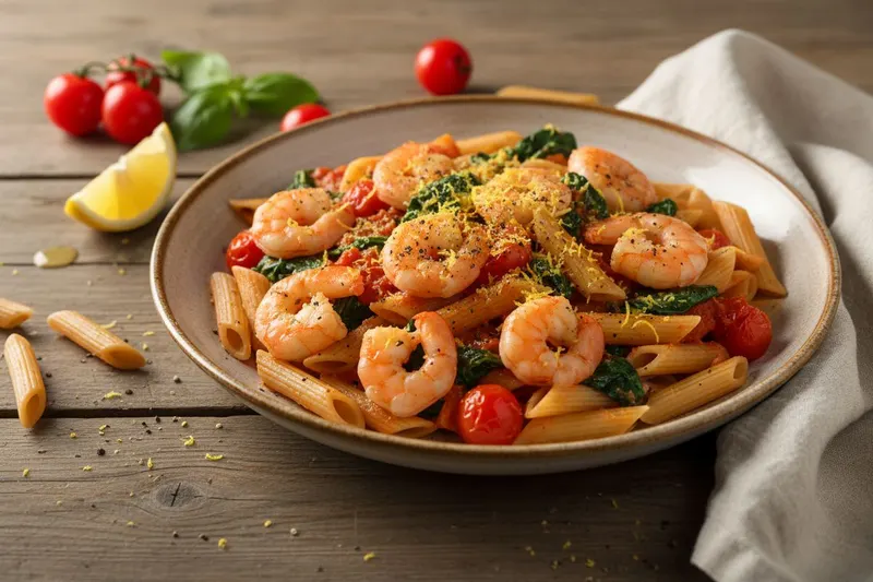 Yhden kattilan katkarapu-pinaattipasta